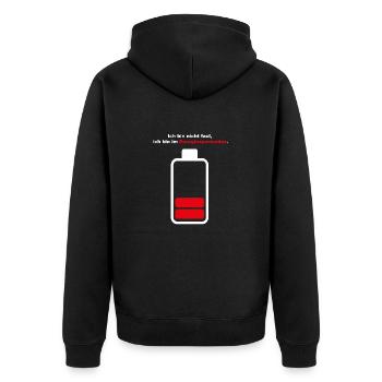 Ich bin nicht faul, ich bin im Energiesparmodus - Unisex Premium Bio Zip Hoodie - Schwarz - Hinten - Nico (187cm)