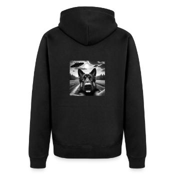 German2 Shepherd Funny GSP Selfie with UFOs Weird - Unisex Premium Bio Zip Hoodie - Schwarz - Hinten - Nico (187cm)