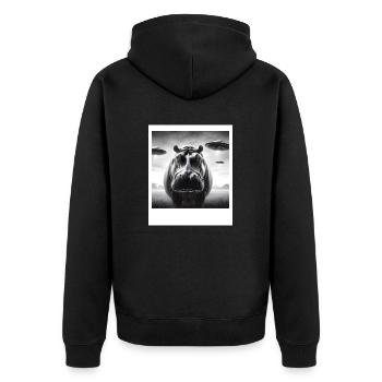 Hippo Sci-fi Funny Graphic Selfie with UFOs Weird - Unisex Premium Organic Zip Hoodie - black - Back - Nico (187cm)