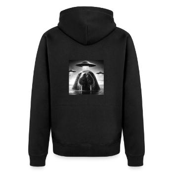 Walrus Sea lion Funny Graphic Selfie with UFOs Wei - Unisex Premium Organic Zip Hoodie - black - Back - Nico (187cm)