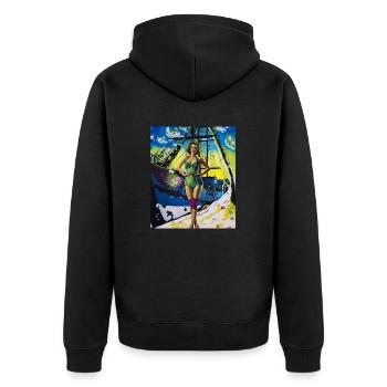 Retro Pin-Up Girl mit Schiff – Nautical Design - Unisex Premium Bio Zip Hoodie - Schwarz - Hinten - Nico (187cm)