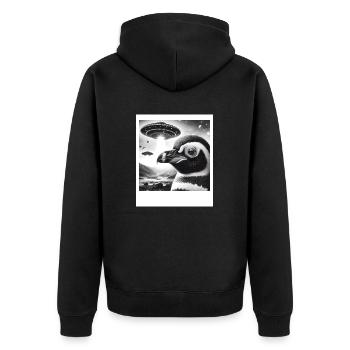 Penguin Sci-Fi Funny Graphic Selfie with UFOs Weir - Unisex Premium Organic Zip Hoodie - black - Back - Nico (187cm)