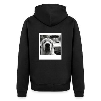 Great Pyrenees Funny Graphic Selfie with UFOs Weir - Unisex Premium Organic Zip Hoodie - black - Back - Nico (187cm)
