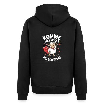Komme was wolle ich schaf das Motivation Optimist - Unisex Premium Bio Zip Hoodie - Schwarz - Hinten - Nico (187cm)