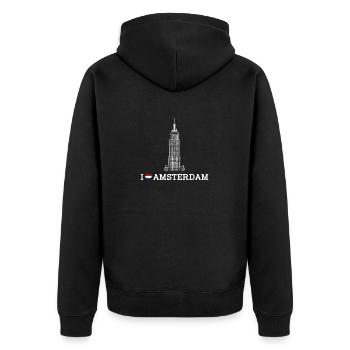 Empire Building Netherland I Love Amsterdam Flagge - Unisex Premium Bio Zip Hoodie - Schwarz - Hinten - Nico (187cm)