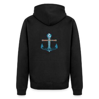 Zum Fischen geboren und zur Arbeit gezwungen - Unisex Premium Bio Zip Hoodie - Schwarz - Hinten - Nico (187cm)