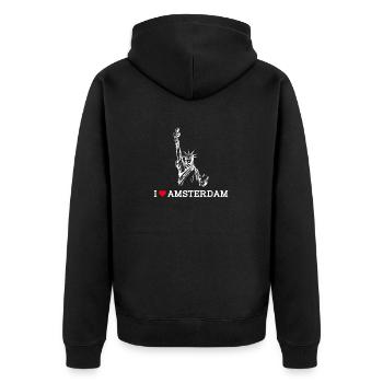 I Love Amsterdam Heart Flag Statue Of Liberty Pun - Unisex Premium Organic Zip Hoodie - black - Back - Nico (187cm)
