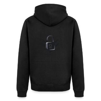 GARANTIERTE SICHERHEIT DES VORHÄNGESCHLOSSES - Unisex Premium Bio Zip Hoodie - Schwarz - Hinten - Nico (187cm)