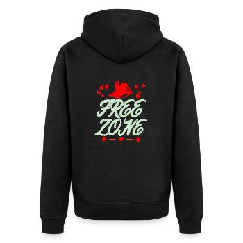 Umarmungsfreie Zone Valentinstag - Unisex Premium Bio Zip Hoodie - Schwarz - Hinten - Nico (187cm)
