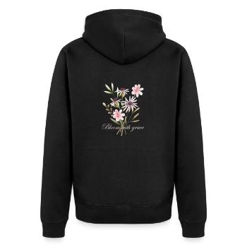 Bloom with Grace Floral - Unisex Premium Organic Zip Hoodie - black - Back - Nico (187cm)