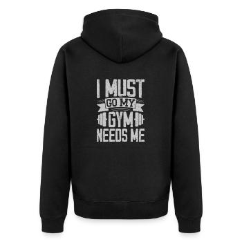 Ich muss ins Gym Fitness Spruch - Unisex Premium Bio Zip Hoodie - Schwarz - Hinten - Nico (187cm)