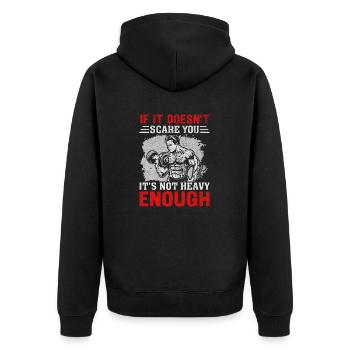 Keine Angst vor schweren Gewichten - Unisex Premium Bio Zip Hoodie - Schwarz - Hinten - Nico (187cm)