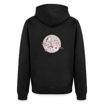 Gelassener Sakura-Vogel mit japanischem - Unisex Premium Bio Zip Hoodie - Schwarz - Hinten - Nico (187cm)
