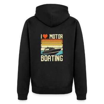 Retro Motorboot Fahren Design - Unisex Premium Bio Zip Hoodie - Schwarz - Hinten - Nico (187cm)