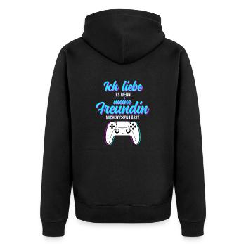 Gaming Liebe zur Freundin - Funny Geschenkidee - Unisex Premium Bio Zip Hoodie - Schwarz - Hinten - Nico (187cm)