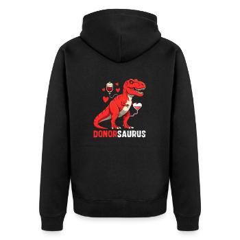 Donorsaurus – Lustiges Blutspende Dinosaurier Desi - Unisex Premium Bio Zip Hoodie - Schwarz - Hinten - Nico (187cm)