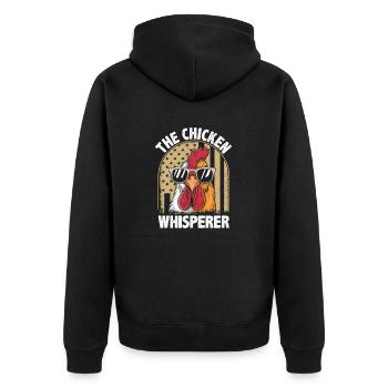 Lustiges Hühnerflüsterer Design - Unisex Premium Bio Zip Hoodie - Schwarz - Hinten - Nico (187cm)