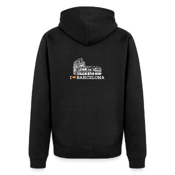 I love Barcelona Cool Spain Lover Heart Flag Wortspiel - Unisex Premium Bio Zip Hoodie - Schwarz - Hinten - Nico (187cm)