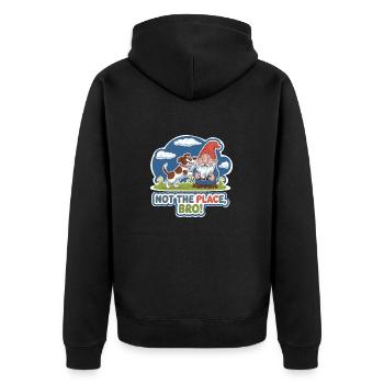 SÜSSE HUNDE, NICHT DER ORT, BRUDER - Unisex Premium Bio Zip Hoodie - Schwarz - Hinten - Nico (187cm)