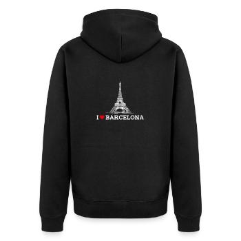I love Barcelona Cool Tower Eiffel Herz Flagge Wortspiel - Unisex Premium Bio Zip Hoodie - Schwarz - Hinten - Nico (187cm)