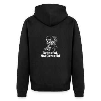 Graceful, Not Grateful - Unisex Premium Organic Zip Hoodie - black - Back - Nico (187cm)