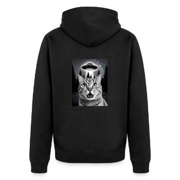 Selfie von einer Katze mit Ufo - Unisex Premium Bio Zip Hoodie - Schwarz - Hinten - Nico (187cm)