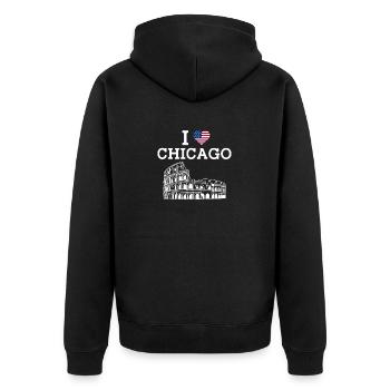 I love Chicago American Flag Colosseum Lover Wortspiel - Unisex Premium Bio Zip Hoodie - Schwarz - Hinten - Nico (187cm)
