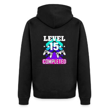 15 Birthday - Unisex Premium Organic Zip Hoodie - black - Back - Nico (187cm)