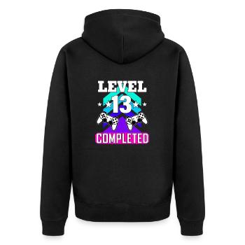 13 Anniversaire - Veste à capuche bio Premium Unisexe - noir - Dos - Nico (187cm)