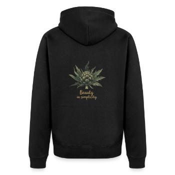 ARTISCHOCKEN, SCHÖNHEIT IN DER EINFACHHEIT - Unisex Premium Bio Zip Hoodie - Schwarz - Hinten - Nico (187cm)