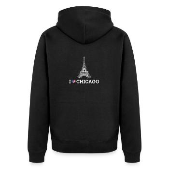 I love Chicago Cool Eiffelturm Liebhaber Herz Flagge - Unisex Premium Bio Zip Hoodie - Schwarz - Hinten - Nico (187cm)
