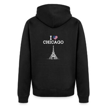 I Love Chicago Tower USA Flagge Liebhaber Eiffelturm - Unisex Premium Bio Zip Hoodie - Schwarz - Hinten - Nico (187cm)