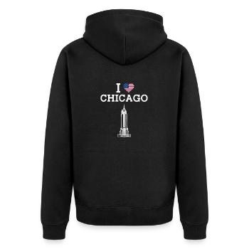 J’aime Chicago Cool Heart Flag États-Unis Empire Building - Veste à capuche bio Premium Unisexe - noir - Dos - Nico (187cm)