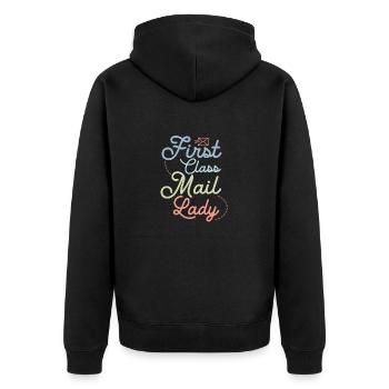 First Class Mail Lady Postal Worker Mail - Unisex Premium Bio Zip Hoodie - Schwarz - Hinten - Nico (187cm)