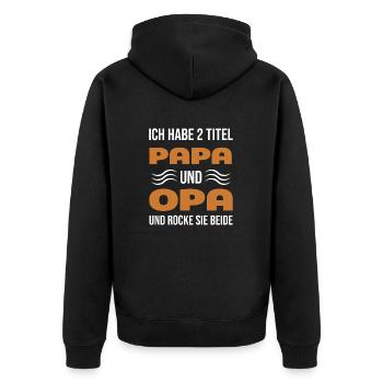 ZWEI TITEL OH MEIN GOTT - Unisex Premium Bio Zip Hoodie - Schwarz - Hinten - Nico (187cm)