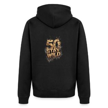 Anniversaire 50 Restez Homme Sauvage - Veste à capuche bio Premium Unisexe - noir - Dos - Nico (187cm)