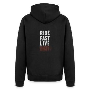 RIDE FAST LIVE DIRTY – MOUNTAINBIKE - MOTOCROSS - Unisex Premium Bio Zip Hoodie - Schwarz - Hinten - Nico (187cm)