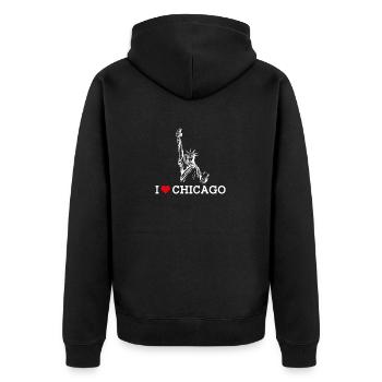I Love Chicago Cool Statue Of Liberty Lover Wortspiel - Unisex Premium Bio Zip Hoodie - Schwarz - Hinten - Nico (187cm)