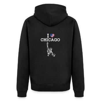 Ich liebe Chicago USA Flagge Statue Of Liberty Herz - Unisex Premium Bio Zip Hoodie - Schwarz - Hinten - Nico (187cm)