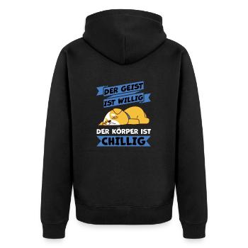 body chill haha i piss me - Unisex Premium Organic Zip Hoodie - black - Back - Nico (187cm)