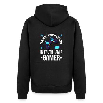 Halloween Pisse Zeichenfläche 1 Kopie 3 - Unisex Premium Bio Zip Hoodie - Schwarz - Hinten - Nico (187cm)