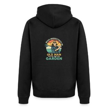 Never Underestimate A Man In The Garden Botanical - Unisex Premium Bio Zip Hoodie - Schwarz - Hinten - Nico (187cm)