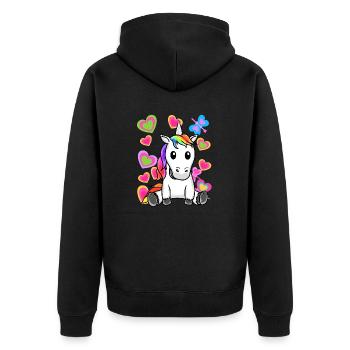 Einhorn Einhörner Kinder Kind - Unisex Premium Bio Zip Hoodie - Schwarz - Hinten - Nico (187cm)