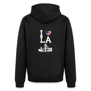 I Love LA Golden Gate Bridge Los Angeles Flag Pun - Unisex Premium Organic Zip Hoodie - black - Back - Nico (187cm)