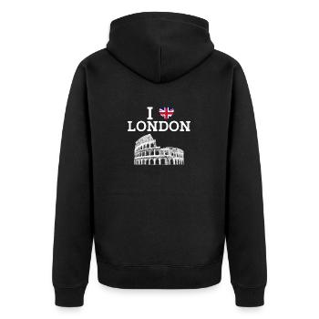I Love London Cool Colosseum Heart Flagge England - Unisex Premium Bio Zip Hoodie - Schwarz - Hinten - Nico (187cm)