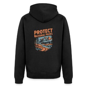 Protect National Parks Outdoors Forest Nature - Unisex Premium Organic Zip Hoodie - black - Back - Nico (187cm)