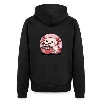Kawaii Axolotl Essen Ramen Japanisch Süßer Feinschmecker - Unisex Premium Bio Zip Hoodie - Schwarz - Hinten - Nico (187cm)