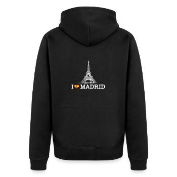 I love Madrid Cool Heart Flagge Eiffelturm Humor - Unisex Premium Bio Zip Hoodie - Schwarz - Hinten - Nico (187cm)