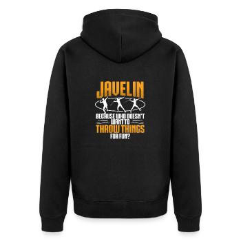 Speerwurf Who Doesn't Want To Throw Things? - Unisex Premium Bio Zip Hoodie - Schwarz - Hinten - Nico (187cm)