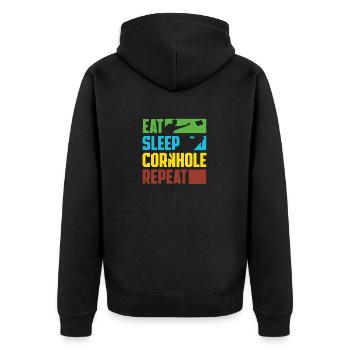 Eat Sleep Cornhole Repeat Spieler - Unisex Premium Bio Zip Hoodie - Schwarz - Hinten - Nico (187cm)